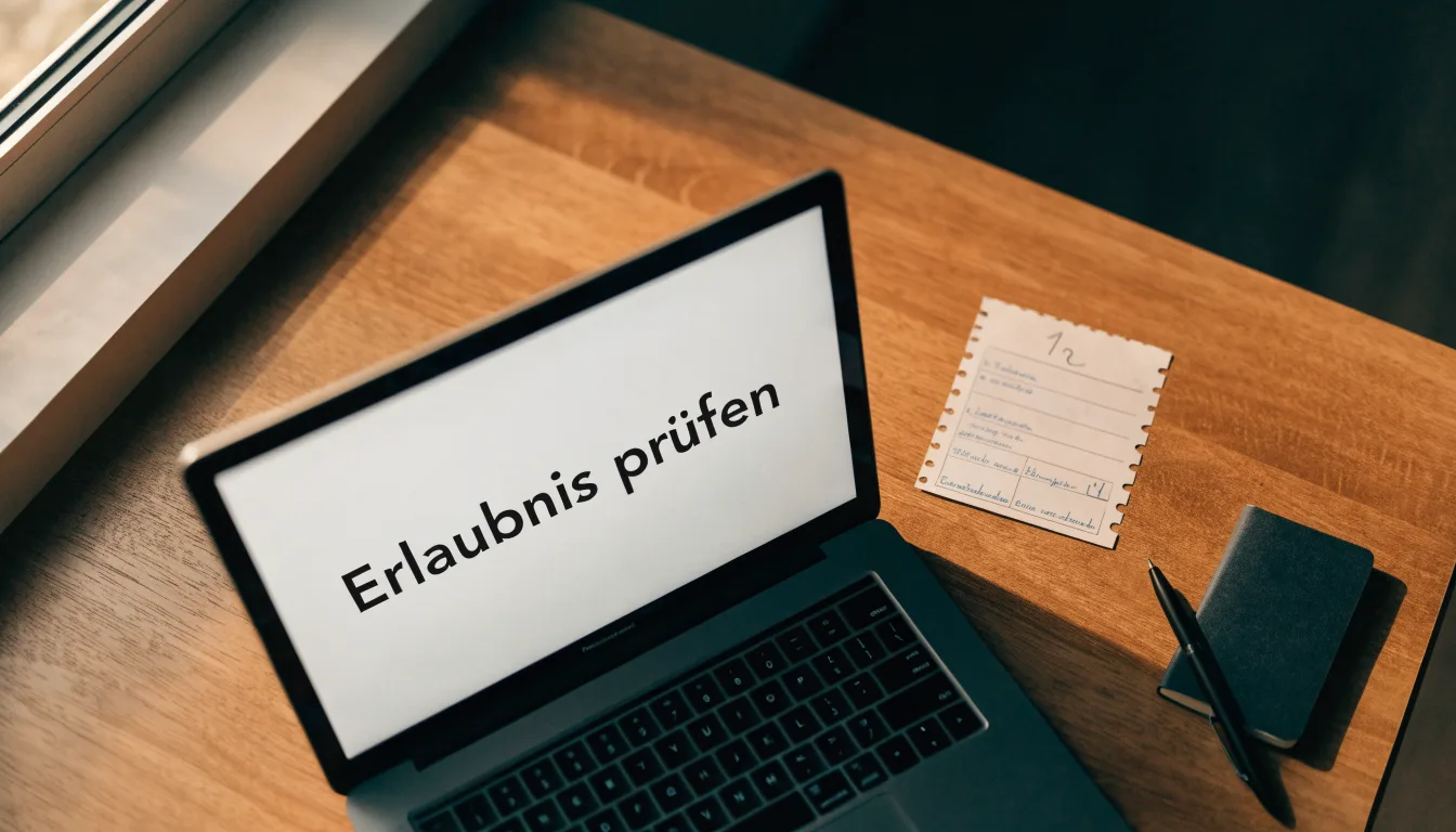Eine Waage aus Messing und ein geschlossener Aktenordner ohne Beschriftung stehen auf einem polierten Schreibtisch.