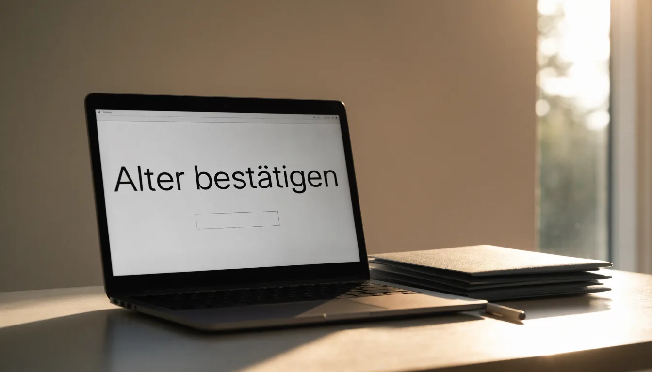 Ein Schreibtisch mit geschlossenem Laptop und einem Stapel unbeschrifteter Mappen vor einem Fenster am Nachmittag.