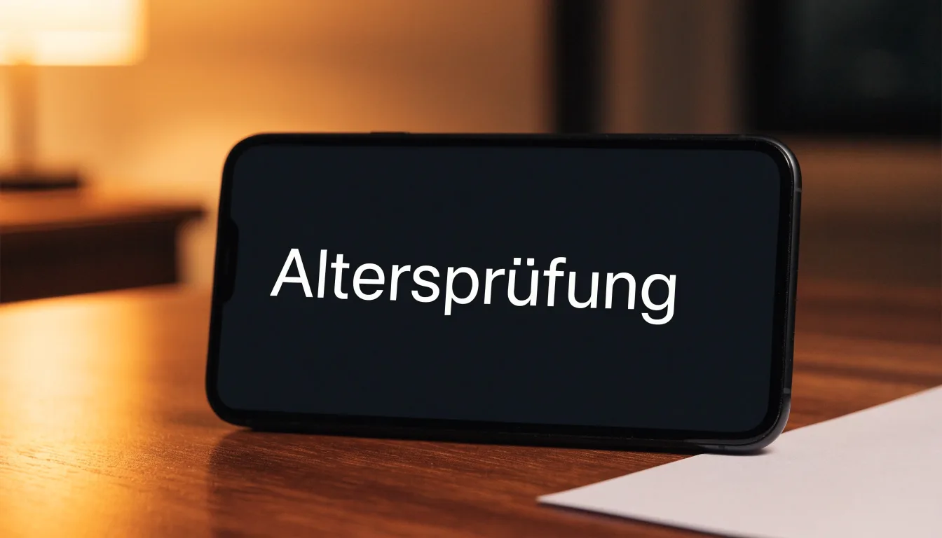 Eine Waage aus Messing steht neben einer Lupe auf einem polierten Schreibtisch im Licht einer Lampe.