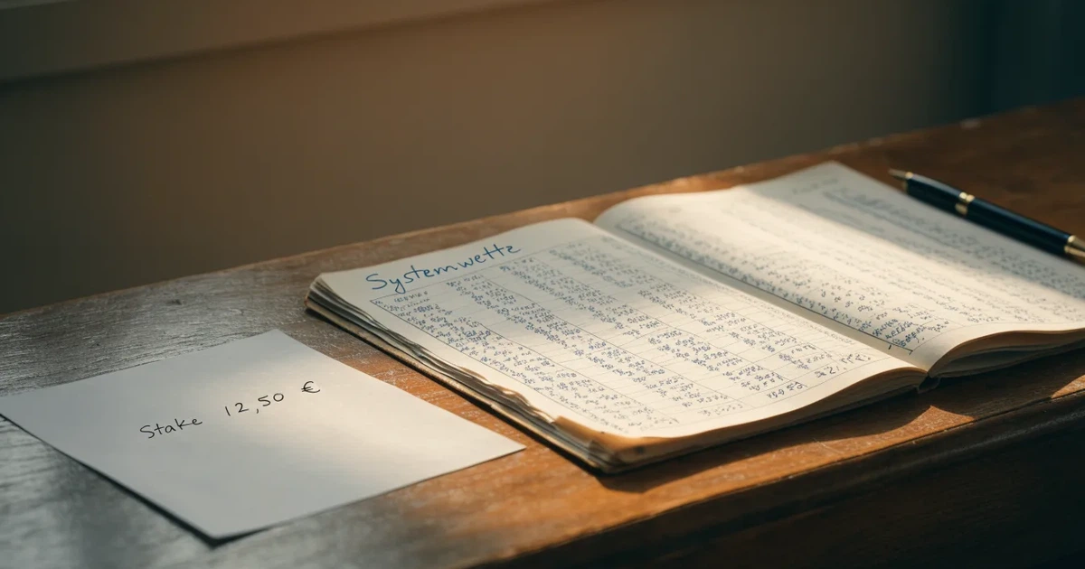 Ein Notizbuch mit handschriftlichen Zahlenreihen und Strichlisten liegt neben einem Taschenrechner auf einem Schreibtisch.