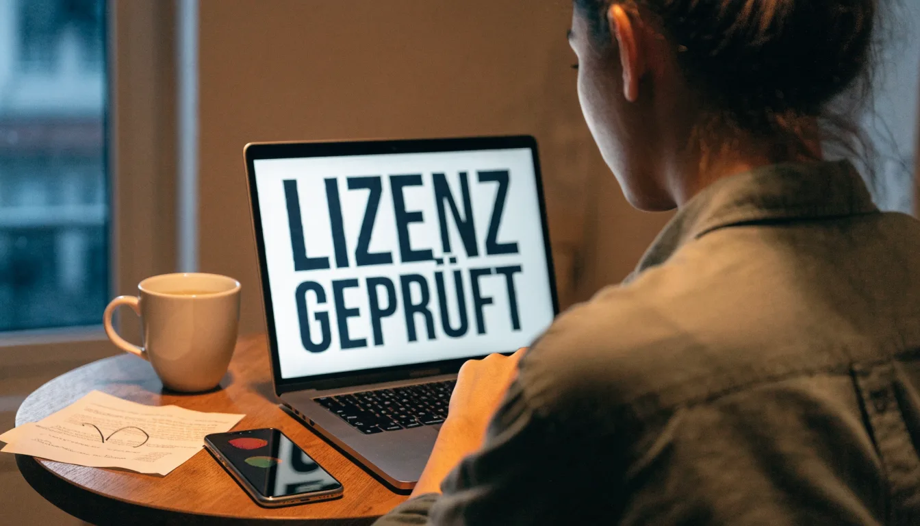 Eine Messingwaage steht auf einem hellen Schreibtisch neben einer Pflanze, Tageslicht fällt durch ein Fenster.