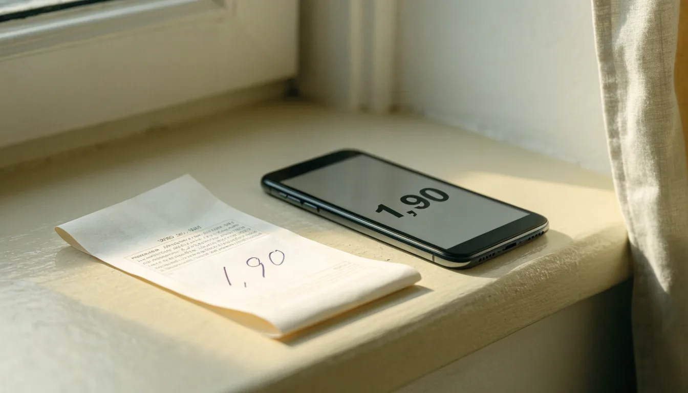 Ein leerer Wettschein aus Papier und ein Smartphone mit dunklem Display liegen auf einer Fensterbank im Tageslicht.