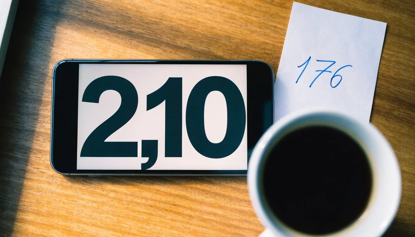 Ein Smartphone mit dunklem Bildschirm lehnt an einer Kaffeetasse auf einem Holztisch, daneben ein blanker Papier-Wettschein.