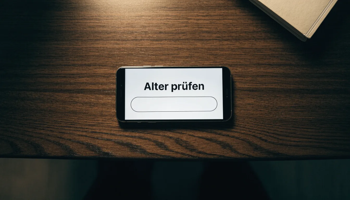 Ein Richterhammer aus Holz liegt auf einer polierten Tischplatte, dahinter verschwimmt ein heller Raum.