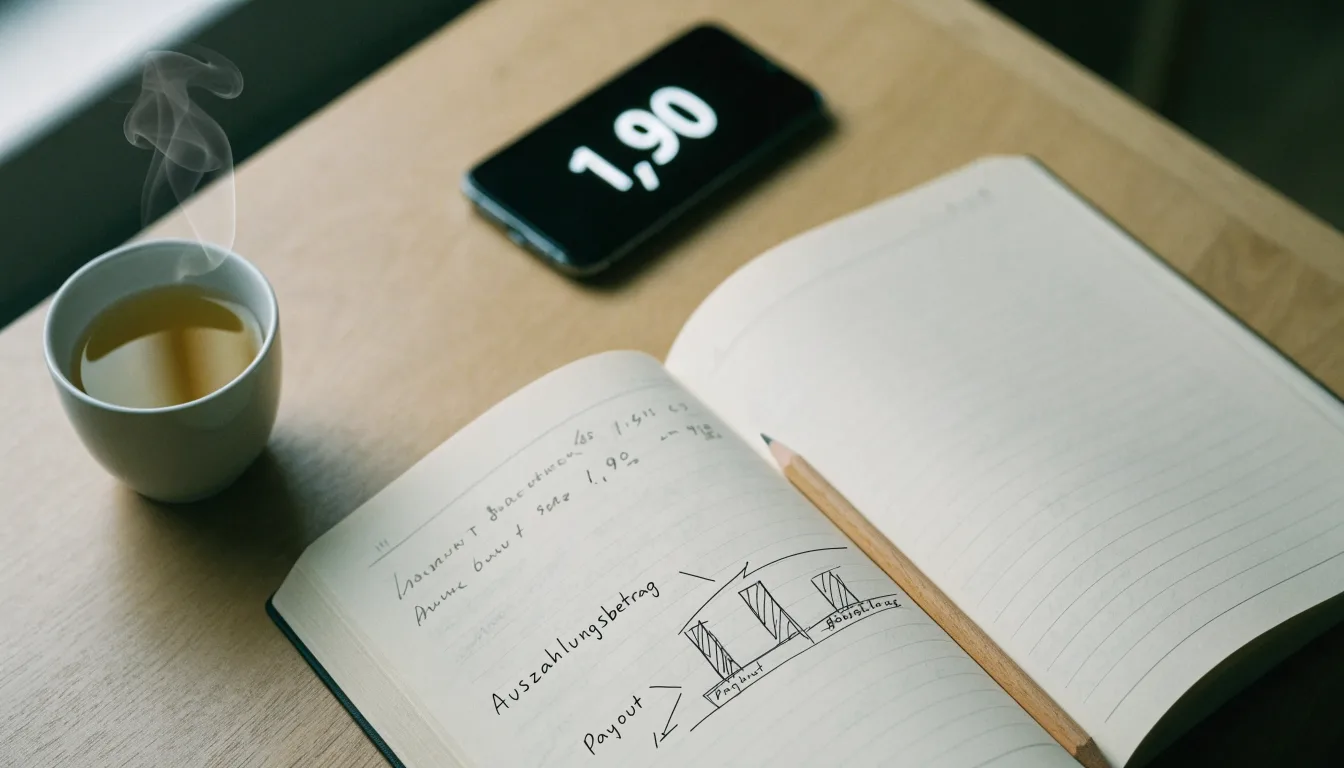 Ein aufgeschlagenes Notizbuch mit handschriftlichen Skizzen und ein Bleistift liegen auf einem Schreibtisch neben einer Tasse Tee.